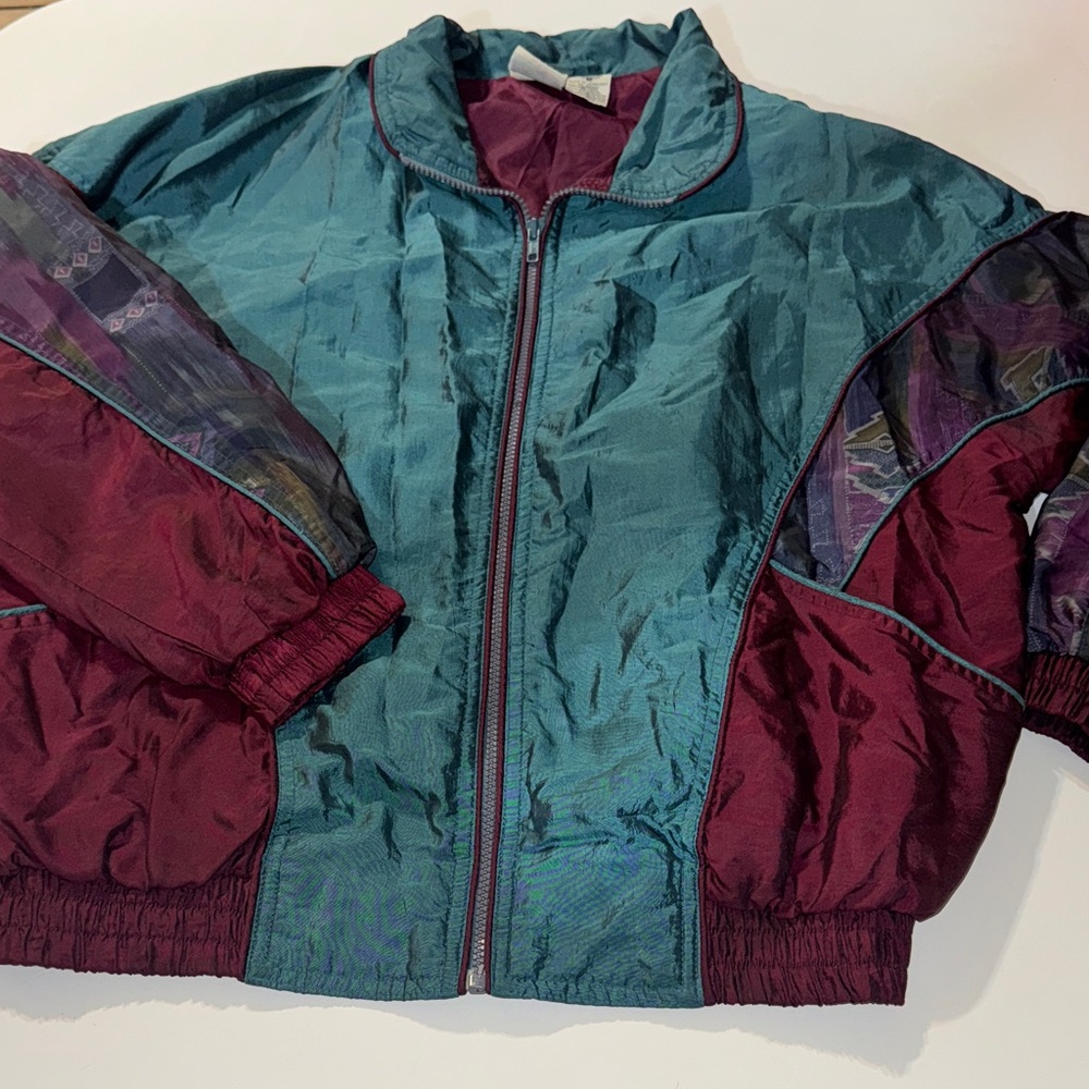 Vintage Rock Creek Burgundy, Teal, &‎ Aztec Print Windbreaker Size Medium
